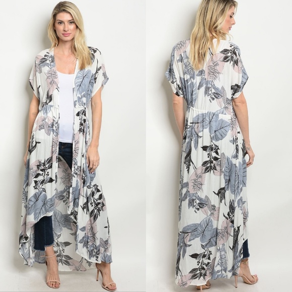 Maites_boutique Sweaters - SOLD OUT ! White Tropical leaf Print Kimono